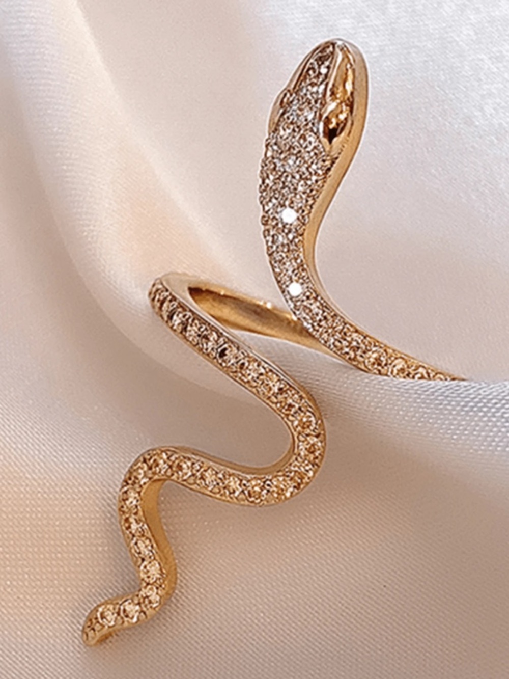 Yellow Gold Pavé Crystal Snake Ring
